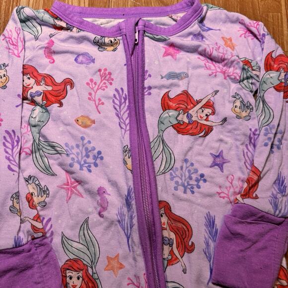 Disney Little Sleepies Ariel Baby Sleeper 6-12M Purple Bamboo Zip Pajama Pinhole - Picture 2 of 5